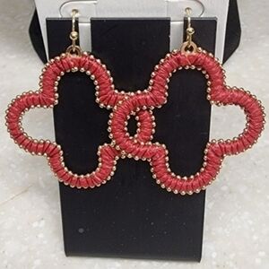 Chic Red and Gold Clover Dangle Earrings
